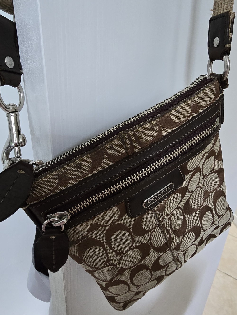 Vintage Coach Brown Signature Canvas Crossbody Bag